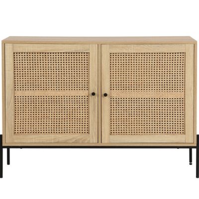 Buffet 2 portes en cannage naturel et effet chêne 110 cm - Iris