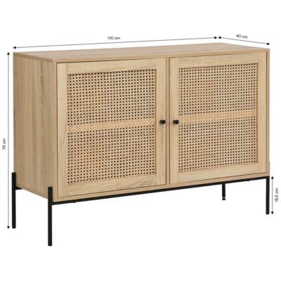 Buffet 2 portes en cannage naturel et effet chêne 110 cm - Iris