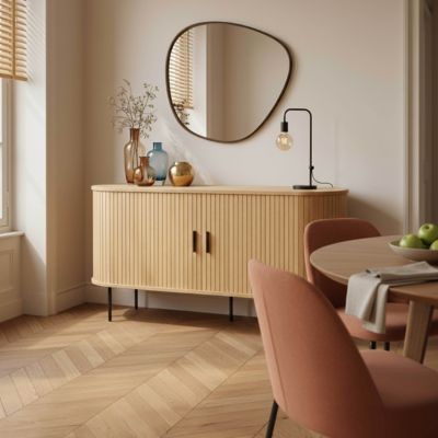 Buffet 2 portes en mélaminé et acier 140 cm beige  Oviala