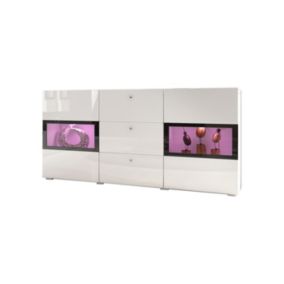 Buffet 2 portes et 3 tiroirs collection RAMOS. Coloris blanc brillant et noir