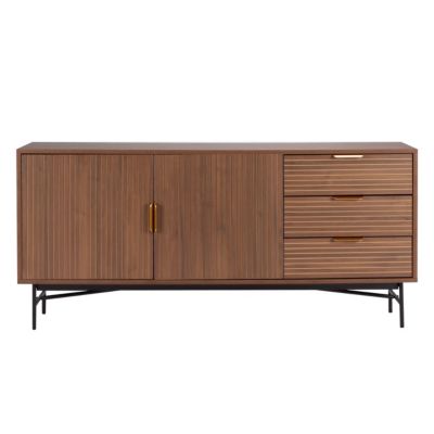 Buffet 2 portes et 3 tiroirs en mélaminé et acier 160 cm marron  Oviala