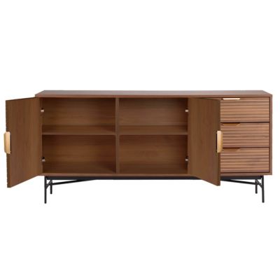 Buffet 2 portes et 3 tiroirs en mélaminé et acier 160 cm marron  Oviala