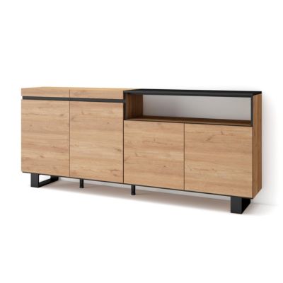 Buffet 200x35x87cm couleur chêne et noir