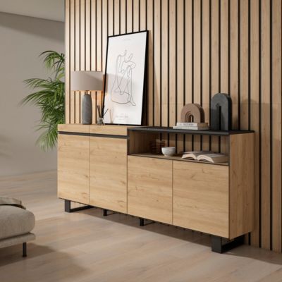 Buffet 200x35x87cm couleur chêne et noir