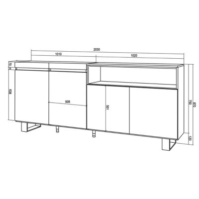 Buffet 200x35x87cm couleur chêne et noir