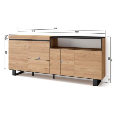 Buffet 200x35x87cm couleur chêne et noir