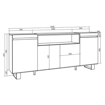 Buffet 200x35x87cm feu led sans chaleur couleur chêne et noir