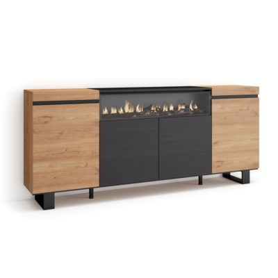 Buffet 200x35x87cm feu led sans chaleur couleur chêne et noir