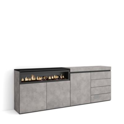 Buffet 207x35x75cm feu led sans chaleur Commode Buffet couleur ciment