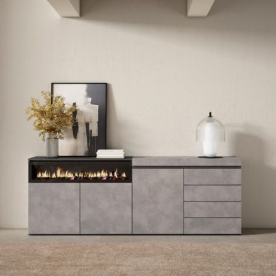 Buffet 207x35x75cm feu led sans chaleur Commode Buffet couleur ciment