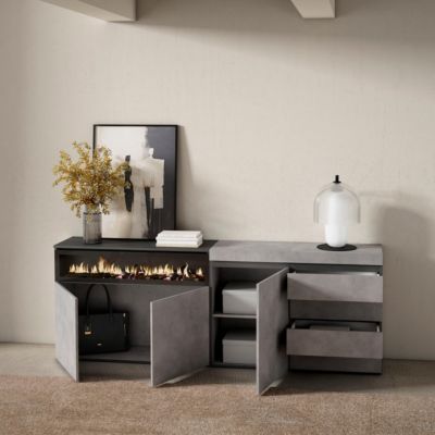 Buffet 207x35x75cm feu led sans chaleur Commode Buffet couleur ciment