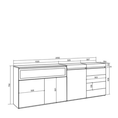 Buffet 207x35x75cm feu led sans chaleur Commode Buffet couleur ciment