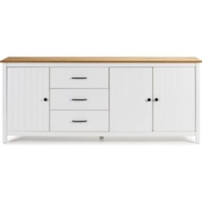 Buffet 3 portes 3 tiroirs en pin massif blanc 190 cm - Ida