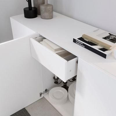 Buffet 3 portes blanc GoodHome Atomia H. 75 x L. 150 x P. 47 cm
