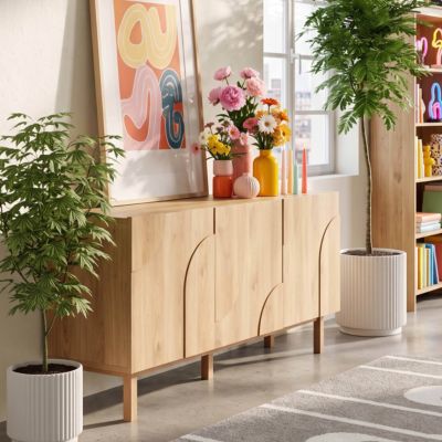 Buffet 3 portes en mélaminé 160 cm effet bois  Oviala