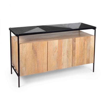 Buffet 3 portes en marbre et manguier 138 cm noir  Oviala