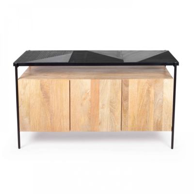 Buffet 3 portes en marbre et manguier 138 cm noir  Oviala