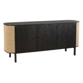 Buffet 3 Portes en Rotin "Molly" 180cm Noir & Beige