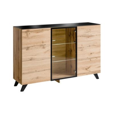 Buffet 3 portes TINO avec LED  Chene clair et noir  Style scandinave moderne