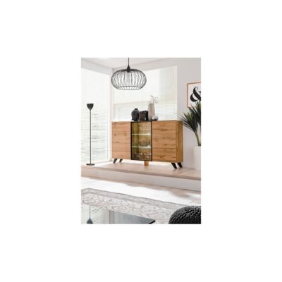 Buffet 3 portes TINO avec LED  Chene clair et noir  Style scandinave moderne