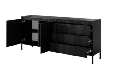 Buffet : 3 Tiroirs, 2 Portes, Noir, 81,4 X 187,1 X 39,5 Cm