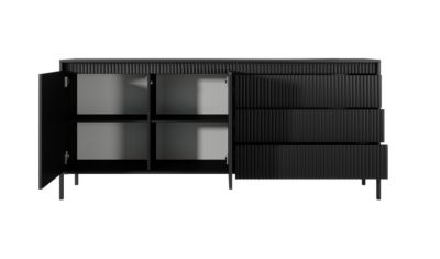 Buffet : 3 Tiroirs, 2 Portes, Noir, 81,4 X 187,1 X 39,5 Cm