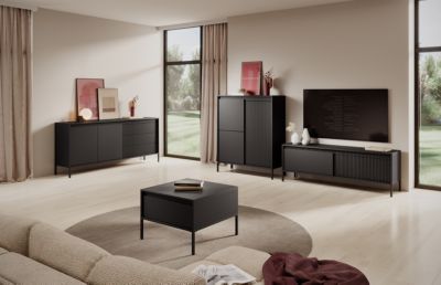 Buffet : 3 Tiroirs, 2 Portes, Noir, 81,4 X 187,1 X 39,5 Cm