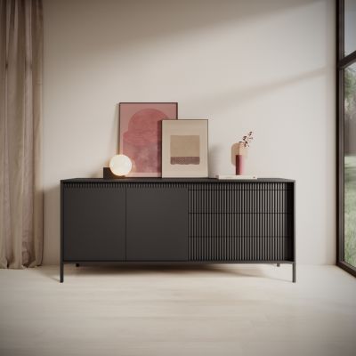 Buffet : 3 Tiroirs, 2 Portes, Noir, 81,4 X 187,1 X 39,5 Cm