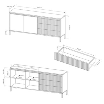 Buffet : 3 Tiroirs, 2 Portes, Noir, 81,4 X 187,1 X 39,5 Cm