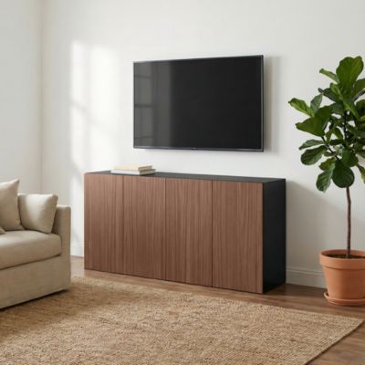 Buffet 4 portes effet noyer et noir GoodHome Atomia H. 75 x L. 150 x P. 35 cm
