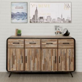 Buffet 4 Portes en Teck Industriel "Fusion" 140cm Naturel