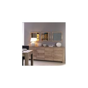 Buffet 4 portes FARRA chêne dab sonoma avec 3 miroirs carrés