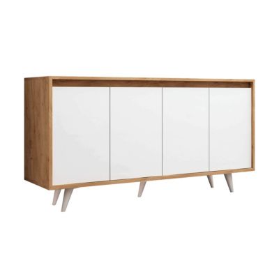 Buffet 4 portes moderne effet bois blanc  Oviala