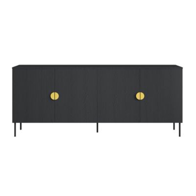 Buffet 4 portes MONDO  Noir mat, pieds métal et poignées dorées  Design moderne