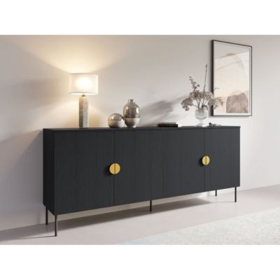 Buffet 4 portes MONDO  Noir mat, pieds métal et poignées dorées  Design moderne