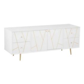 Buffet 4 Tiroirs & 2 Portes "Remina" 150cm Blanc & Or