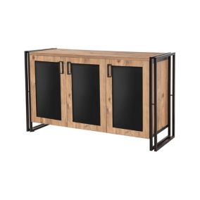 Buffet Alshat, Buffet du salon, Commode de salon, Garde-manger de cuisine, 140x45h80 cm, Chêne et Noir