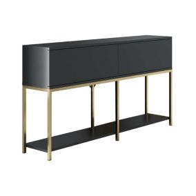 Buffet Altair, Buffet du salon, Commode de salon, Garde-manger de cuisine, 150x30h80 cm, Anthracite et Or