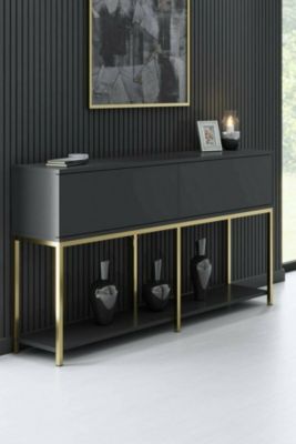 Buffet Altair, Buffet du salon, Commode de salon, Garde-manger de cuisine, 150x30h80 cm, Anthracite et Or