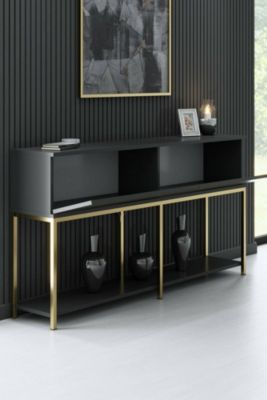 Buffet Altair, Buffet du salon, Commode de salon, Garde-manger de cuisine, 150x30h80 cm, Anthracite et Or