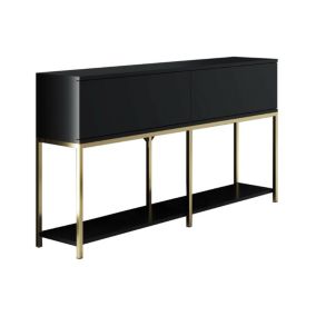 Buffet Altair, Buffet du salon, Commode de salon, Garde-manger de cuisine, 150x30h80 cm, Noir et Or