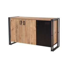 Buffet Altinak, Buffet du salon, Commode de salon, Garde-manger de cuisine, 140x45h80 cm, Chêne et Noir