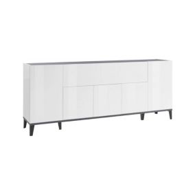 Buffet Amour, Buffet de cuisine 6 portes, Buffet de salon, 100% Made in Italy, 200x40h82 cm, Blanc brillant et ardoise