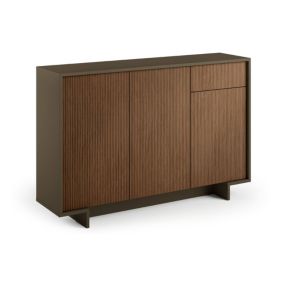 Buffet Aneto, Buffet de salon, Buffet de salon avec 3 portes et 1 tiroir, 100% Made in Italy, 134x35h87 cm, Marron et Noyer