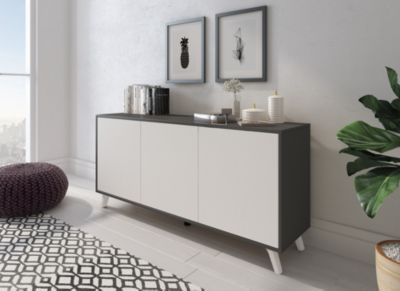 Buffet Annina, Buffet du salon, Commode de salon, Garde-manger de cuisine, 154x40h72 cm, Anthracite et Blanc