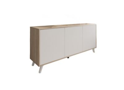 Buffet Annina, Buffet du salon, Commode de salon, Garde-manger de cuisine, 154x40h72 cm, Chêne clair et Blanc