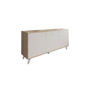 Buffet Annina, Buffet du salon, Commode de salon, Garde-manger de cuisine, 154x40h72 cm, Chêne clair et Blanc