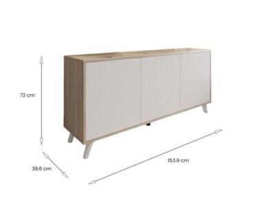 Buffet Annina, Buffet du salon, Commode de salon, Garde-manger de cuisine, 154x40h72 cm, Chêne clair et Blanc