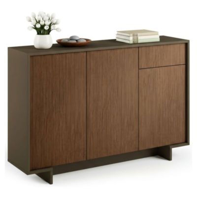 Buffet Arius, Buffet de salon, Buffet de salon avec 3 portes et 1 tiroir, 100% Made in Italy, 134x35h87 cm, Marron et Noyer