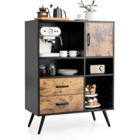 Buffet Armoire de Rangement Industrielle avec 1 Porte, 2 Tiroirs, 4 Compartiments Ouverts, 80 x 40 x 106 CM, Noir et Marron